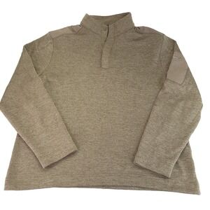 Greg Norman Sweater Mens Large Beige Quarter Zip Mock Neck Zipped Sleeve Pocket